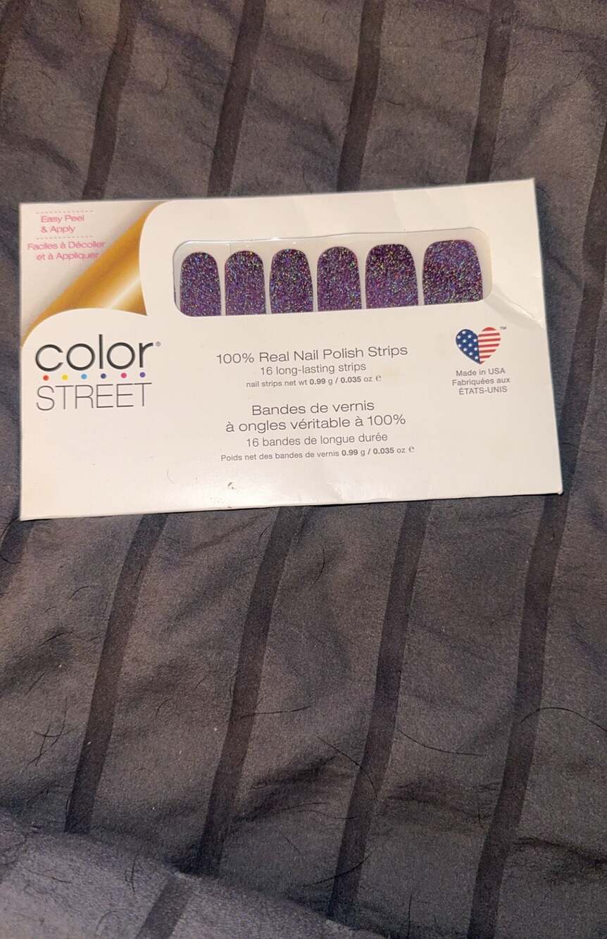 Color Street Night Terror Holographic Plum Purple Glitter Nail Polish Strips